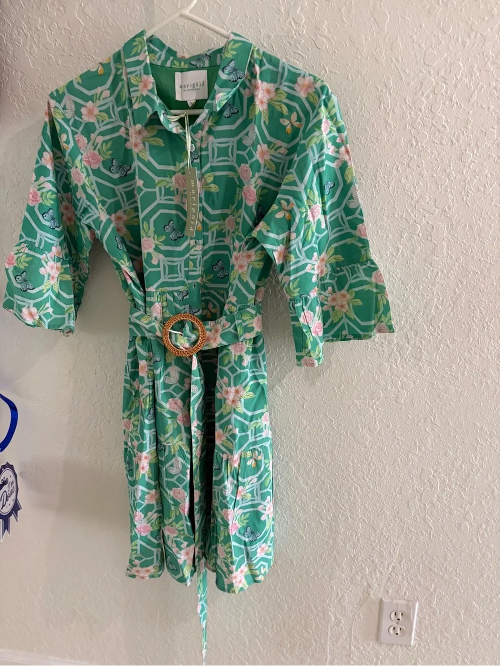 Marigold by Victoria Dunn Darcy DRESS in BUTTERFLY REVERIE. LargeNWT Rattan belt - Picture 1 of 15